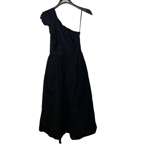 J. Crew Factory One Shoulder Ruffle Midi Dress Black Sz 8 PETITE - Picture 3 of 10